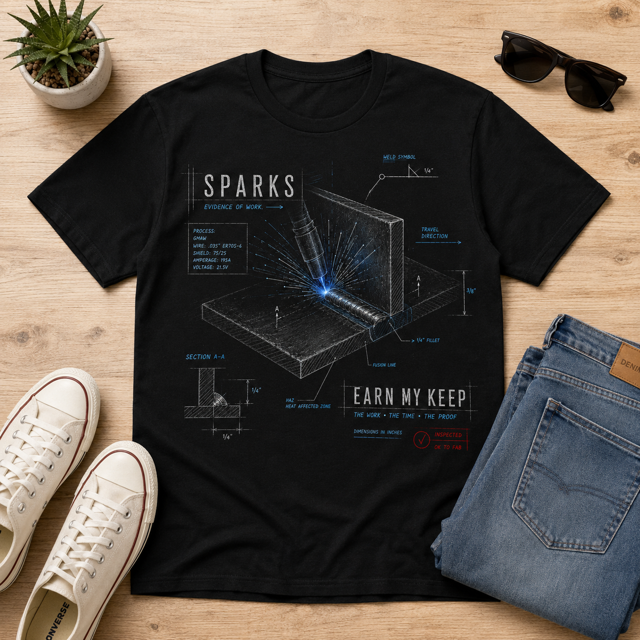 Sparks Blueprint Tee — "Earn My Keep"