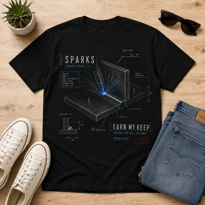 Sparks Blueprint Tee — "Earn My Keep"