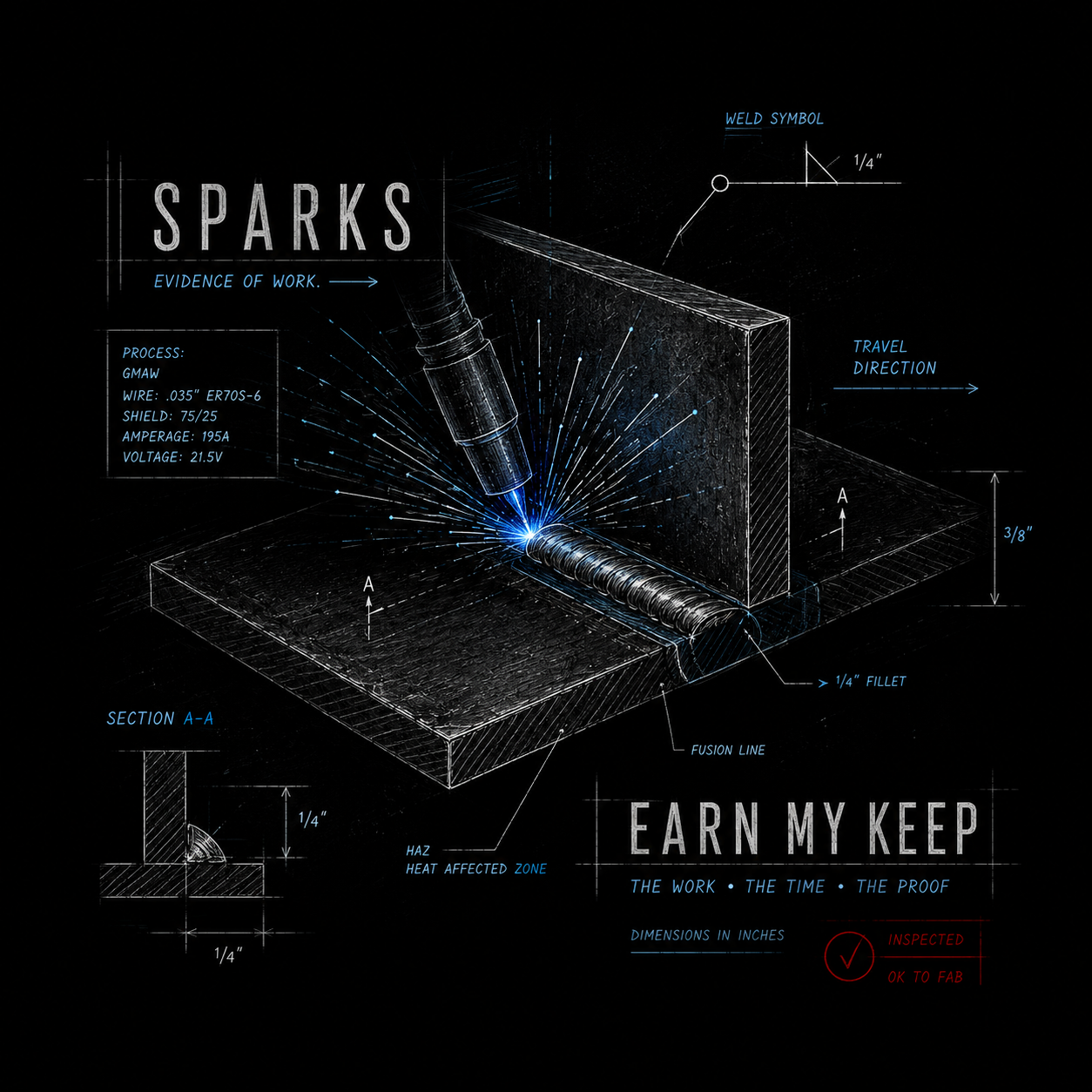 Sparks Blueprint Tee — "Earn My Keep"
